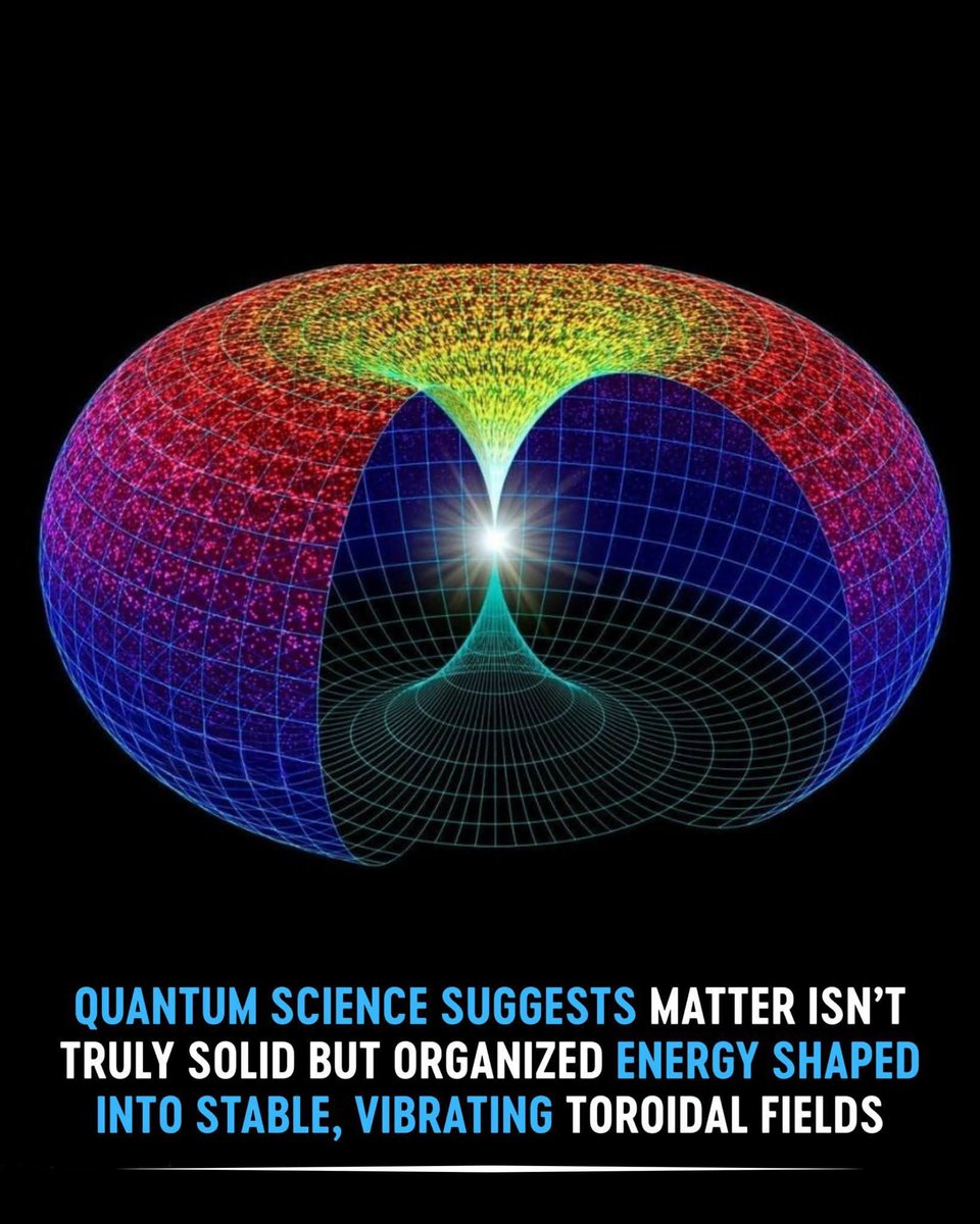 AstronomyVibes's tweet image. 🌀 At the deepest level, everything around us is pure energy in motion. 

Quantum physics says matter isn’t made of tiny solid bits — it’s made of vibrations in invisible fields, humming quietly beneath reality. Atoms, air, even our own bodies are shimmering patterns of movement,…