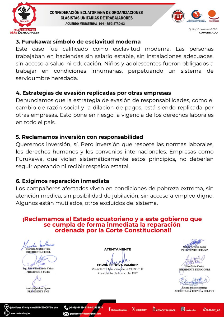 CEDOCUT's tweet image. 𝐄𝐍 𝐒𝐎𝐋𝐈𝐃𝐀𝐑𝐈𝐃𝐀𝐃 𝐂𝐎𝐍 𝐋𝐎𝐒 𝐓𝐑𝐀𝐁𝐀𝐉𝐀𝐃𝐎𝐑𝐄𝐒 𝐀𝐁𝐀𝐂𝐀𝐋𝐄𝐑𝐎 ✊ |
El #𝐅𝐔𝐓 y la #𝐂𝐄𝐃𝐎𝐂𝐔𝐓 expresamos nuestra solidaridad a  la 𝘼𝙨𝙤𝙘𝙞𝙖𝙘𝙞𝙤́𝙣 𝙙𝙚 𝙏𝙧𝙖𝙗𝙖𝙟𝙖𝙙𝙤𝙧𝙚𝙨 𝘼𝙗𝙖𝙘𝙖𝙡𝙚𝙧𝙤𝙨 ❞𝘾𝙖𝙢𝙞𝙣𝙖𝙣𝙙𝙤 𝙅𝙪𝙣𝙩𝙤𝙨❞.