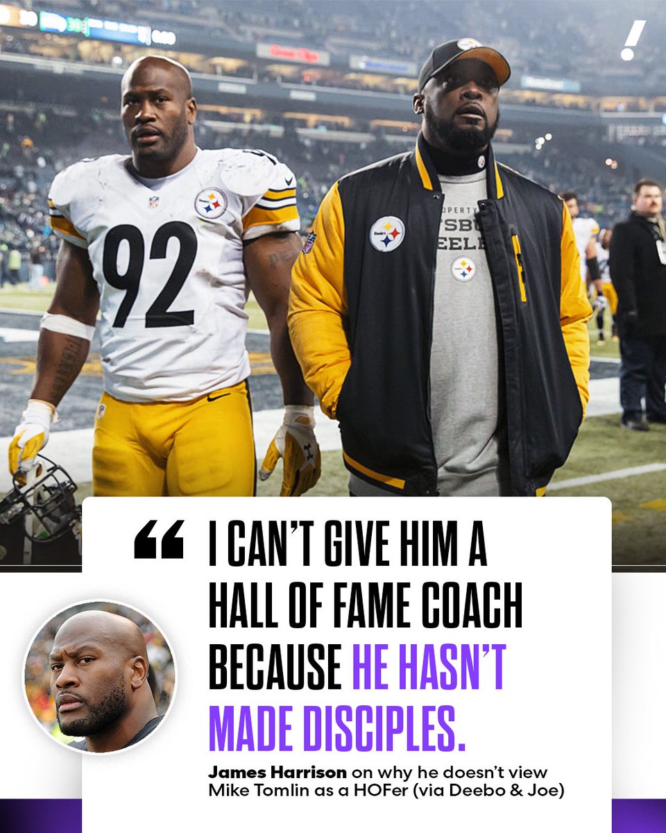 YahooSports's tweet image. James Harrison says Mike Tomlin is not a Hall of Fame coach 😳
