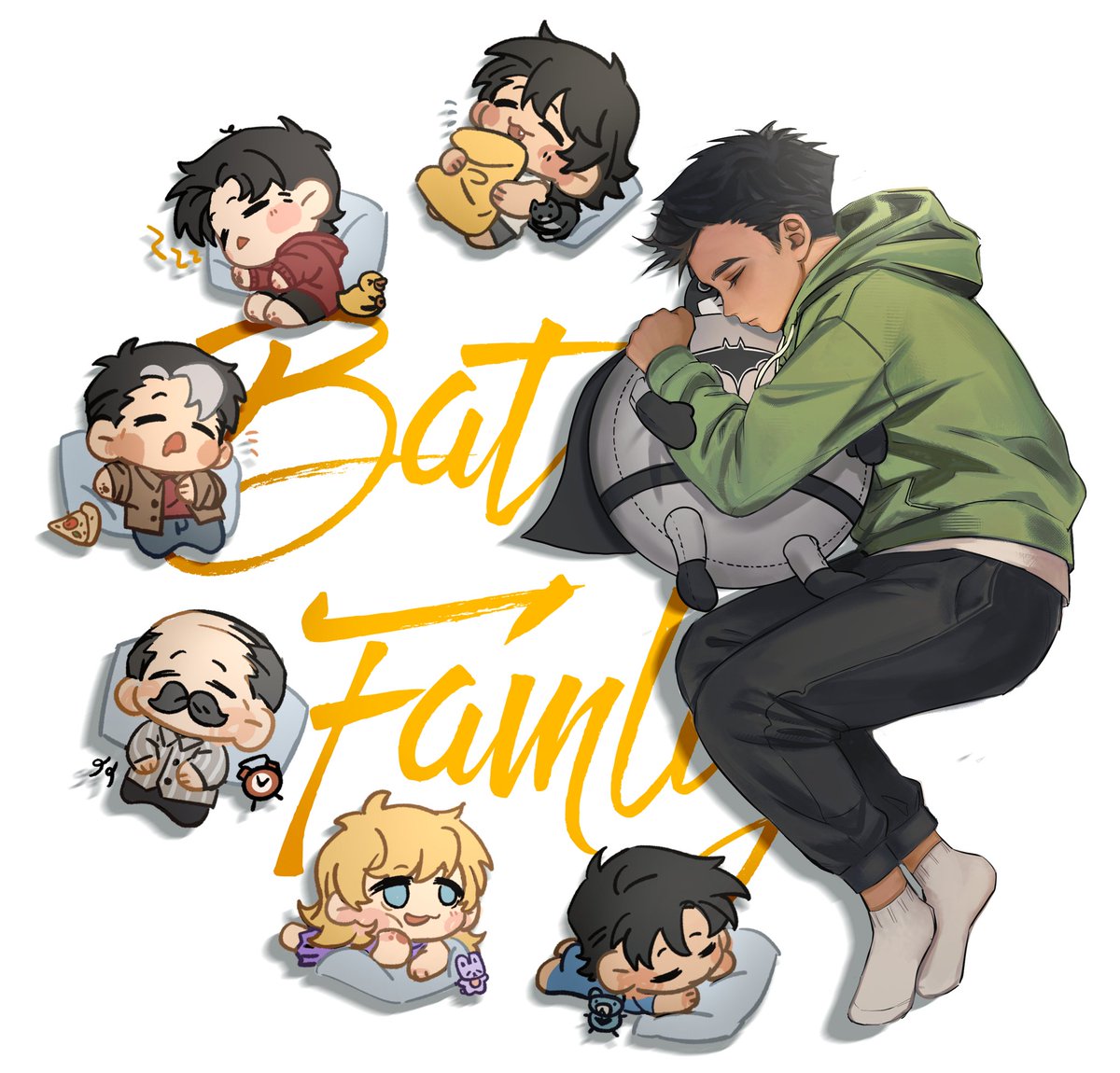 罗宾的幸福圈，和H2+的合绘～
#dc #damianWayne #BatFam #Batman #TimDrake #JasonTodd #DickGrayson #Nightwing #Cassandra #StephanieBrown