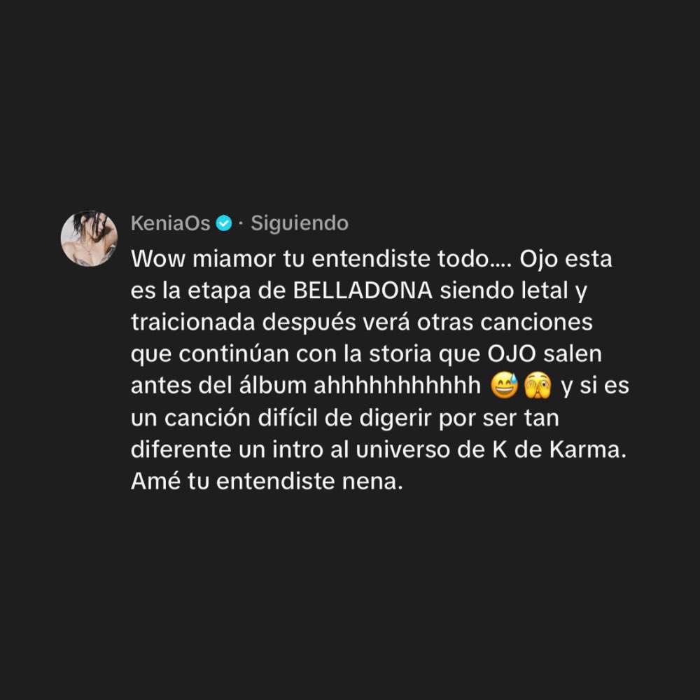 Kenia OS revela que tendremos más canciones antes de el lanzamiento oficial de su álbum que continuarán la historia de “Belladona”. 🔥
