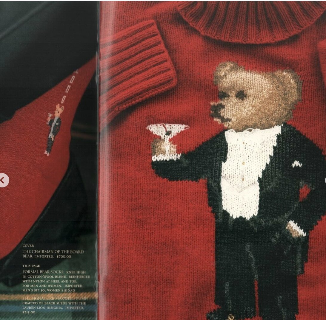 From Ralph Lauren's show in Milan today. 

It looks like the brand is retro-ing the OG 1992 'Martini Bear' knit