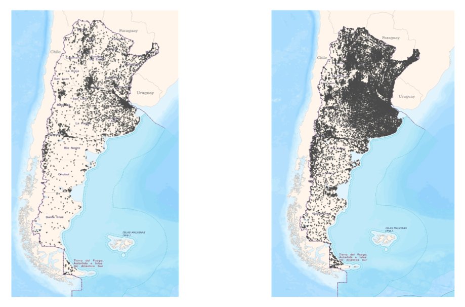En 2023, por sadismo, estaba prohibido tener internet satelital en el octavo país más grande del mundo. Milei liberó el mercado diez días después de asumir y así se fue expandiendo Starlink en 2024 (izquierda) y 2025 (derecha). Todo esto es posible porque no gobierna el PJ.