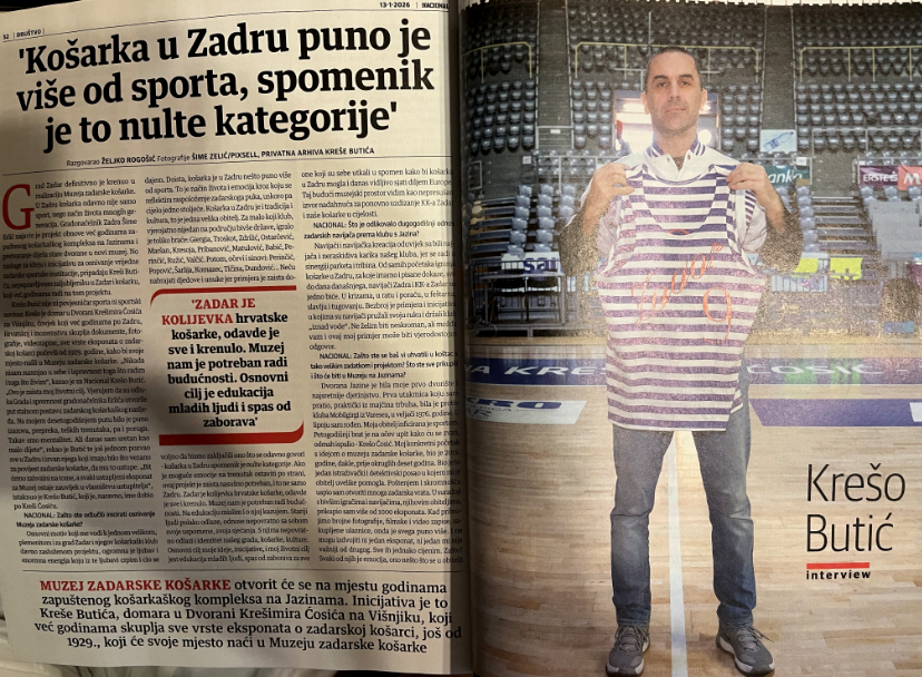 Novi Nacional donosi priču o Kreši Butiću, čovjeku koji se zalaže za otvaranje muzeja zadarske košarke. Zanimljiv intervju s enciklopedijom zadarske košarke.