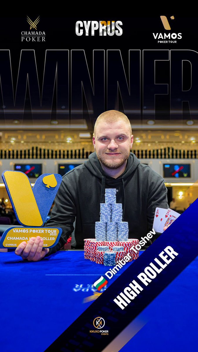 🏆 Ganador del High Roller Chamada 🇨🇾

Dimităr Toshev se impone en el High Roller del Chamada Poker Tour en Chipre, firmando una gran actuación a lo largo del torneo.

Enhorabuena al campeón 👏

#VamosPokerTour
#Chamada