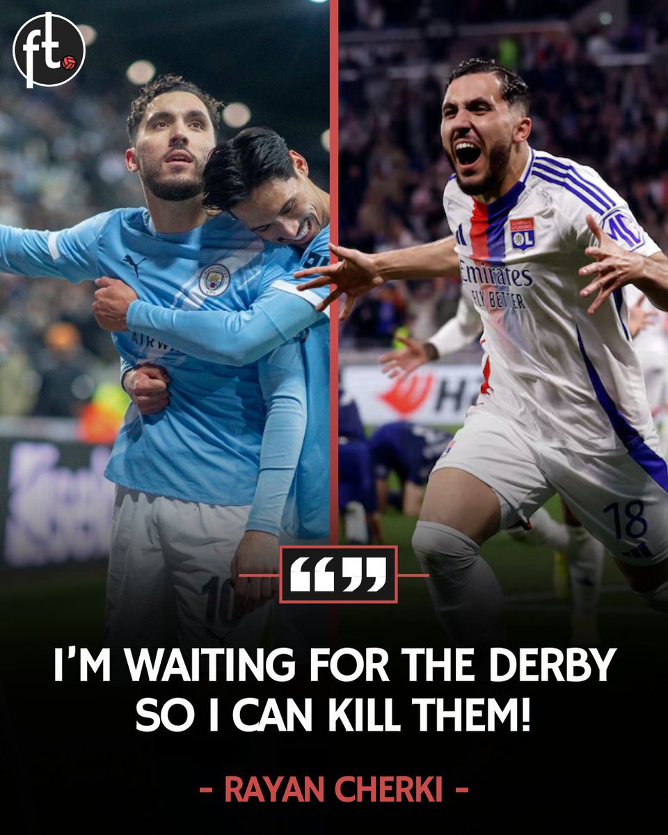Footballtweet's tweet image. 🗣️ Rayan Cherki: “I’m waiting for the derby so I can kill them!” 😤

“I really didn’t like it when Manchester United beat us with Lyon, because I’m a true Lyonnais.” ❤️💙

That’s what Cherki said when he signed for Manchester City in the summer — and he faces Manchester United…