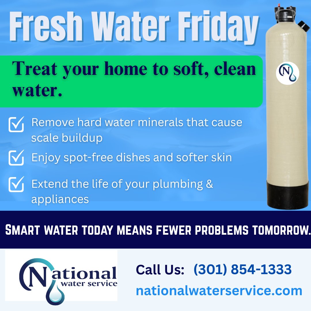 Fresh Water Friday 💧

Hard water can quietly damage pipes and appliances with mineral buildup. The right water treatment helps protect your home, improve efficiency, and extend the life of your systems.

National Water Service
Serving DC, Maryland &amp; Northern Virginia