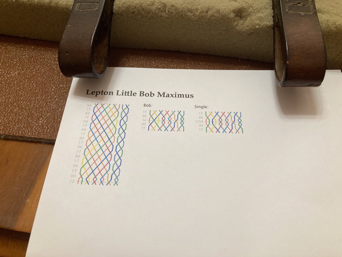 Ringing Lepton Little Bob Maximus on cross-and-stretch handbells in positions 9 and 10. (Argh!)