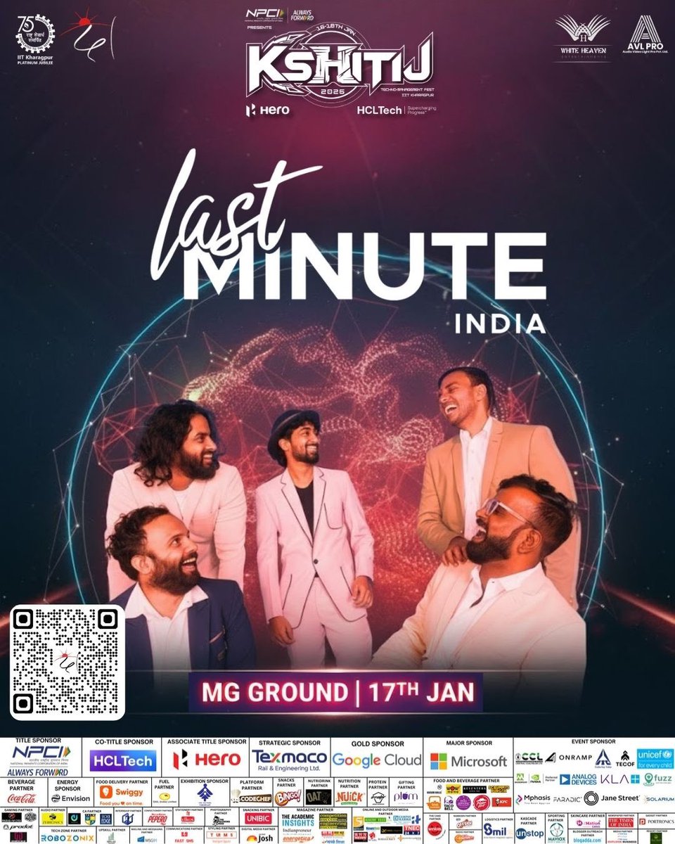 The energy rises on Day 1 of Kshitij 2026 as Last Minute India takes the stage on 17th January. Their music speaks of emotion, longing, and everyday stories, creating an instant bond with the audience. 

#Kshitij2026 #Day1Artist #LiveAtKshitij #CampusConcert #IndieMusic