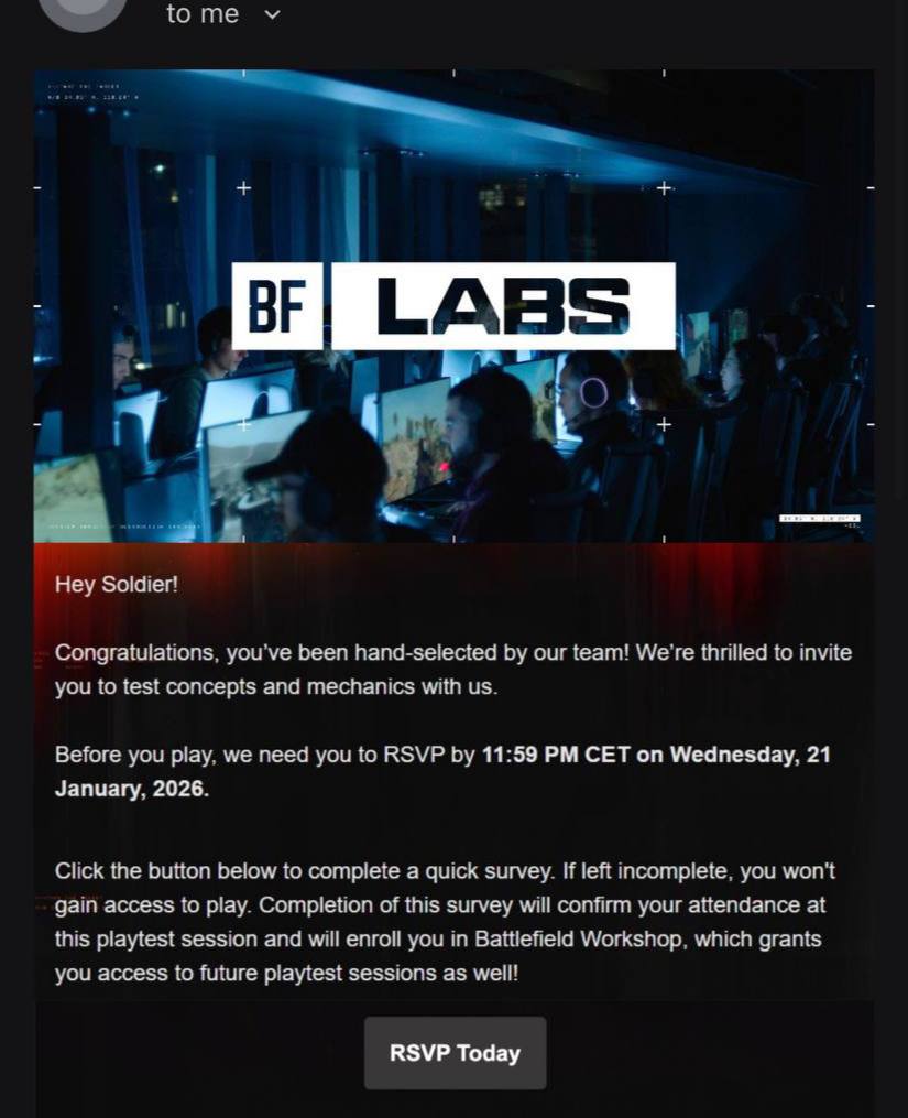 رسميا تجربة جديدة قادمة يوم الاربعاء الموافق 1/21

يلي مسجل في الابس شيكو على حساباتكم عشان توافقون على الانضمام ويلي ماوصلت دعوة انتظر لين بكرا لن لسا جالسة توصل للاعبين 

للحين مافي معلومات كافية عن التجربة لكن بعلمكم اول بأول ان شاءالله 
#Battlefield6 
#Battlefield