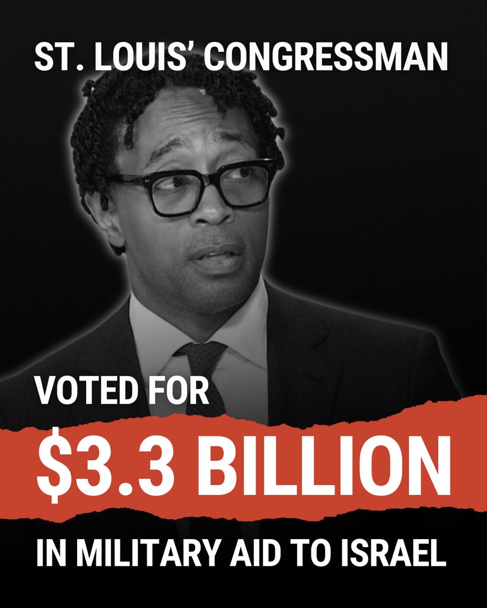 CoriBush's tweet image. My opponent voted to send $3.3 BILLION in military aid to Israel. It’s a reminder to St. Louis that his loyalty lies with those who fund him: AIPAC, Trump donors, and big corporations.

His vote means more money for weapons, bans funding for UNRWA, and blocks support for groups…