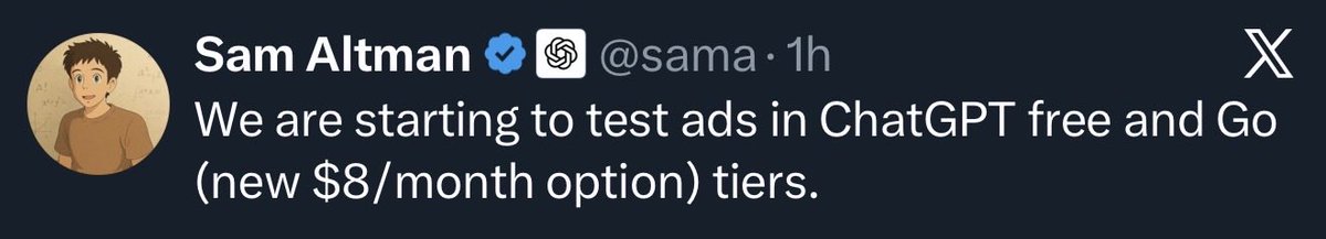 TheAhmadOsman's tweet photo. OpenAI:
> hire a small army of ex-Meta ad and monetization people
> a Slack channel just for ex-Facebook staff
> brings in the full “targeted ads” playbook

Launch a browser
> users install it, and OpenAI collects personalized, granular data at scale
> it’s a browser-shaped surveillance device
> it’s a mapping machine of your workflows
> itʼs a reverse-engineering tool for the internetʼs data pipelines, deployed at scale via their users

Launch Sora 2
> a TikTok‑style social network
> infinite AI-generated video feed
> you create or remix clips, upload your face, become the cameo star
> every scroll, like, remix is another data point, another ad signal
> their model learns exactly what hooks you and dials up the dopamine
> you’re not just watching, you’re training their algorithm for better ad targeting
> viral videos driven by your input + their algorithm = your attention refined into $$$
> “your feedback helps us improve the experience” (yeah, for advertisers)

Launch Pulse
> reads your chats while you sleep
> remembers you wanna visit Bora Bora
> knows your kid is 6 months old and
> “thinks” of your baby milestones
> suggests developmental toys next
> “it's for your convenience”
> actually laying the groundwork for targeted ads using memory

> internal memo: some people already think ChatGPT shows ads
> OpenAI staff: “might as well then”

> congrats, you’re back in the Facebook era
> except this time, you’re training the algo yourself

> Buy a GPU
> run your LLMs locally
> reject adware LLMs before it’s too late