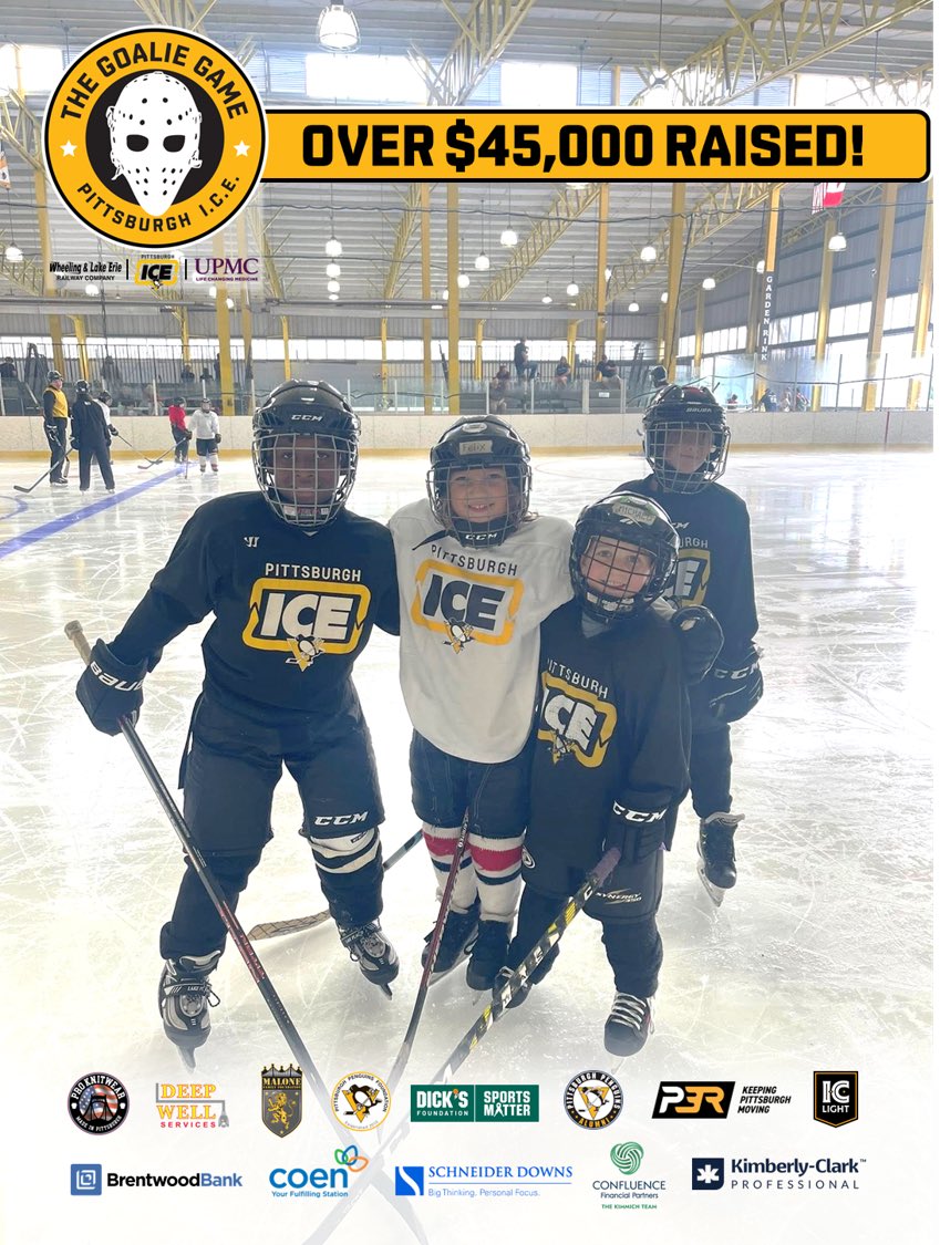 IcePittsburgh's tweet image. 🚨 We just surpassed $45,000 raised for our 2nd Annual Goalie Game! 🚨

Thank you for your support, Pittsburgh! 🖤💛

@WLERWY | @UPMC