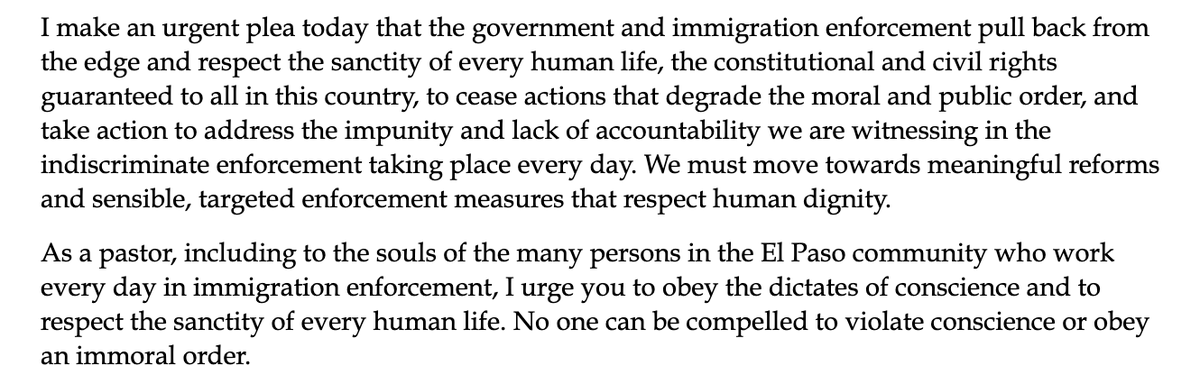 Speaking out on deaths of Renee Good and Geraldo Luna Campos and ICE actions across country, <a href="/BishopSeitz/">Bishop Mark J. Seitz</a> urges administration to pull back from edge and individual agents to obey conscience: 'No one can be compelled to obey an immoral order.'
docs.google.com/document/d/1vQ…