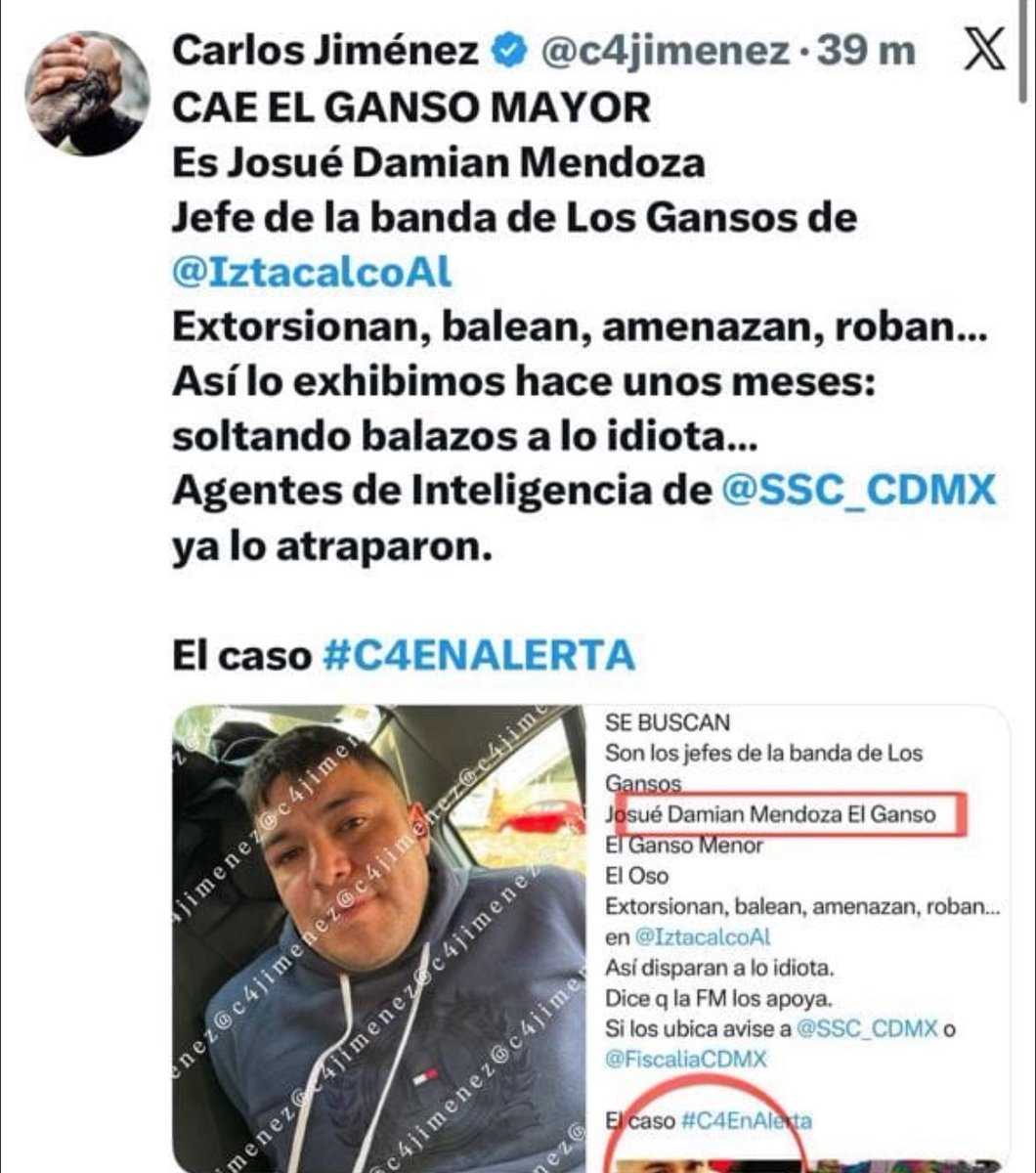 SE BUSCAN, SON CÓMPLICES de El GANSO
Diego
Eder
Champi
Andan extorsionando, baleando, traficando…
En <a href="/IztacalcoAl/">Alcaldía Iztacalco</a> e <a href="/Alc_Iztapalapa/">Alcaldía Iztapalapa</a> 
Los coordina Enrique Armendáriz El Vaquero, preso en Durango, y El MK, hijo de El Ojos.
Si los ubica, avise a <a href="/SSC_CDMX/">SSC CDMX</a> o <a href="/FiscaliaCDMX/">Fiscalía CDMX</a>