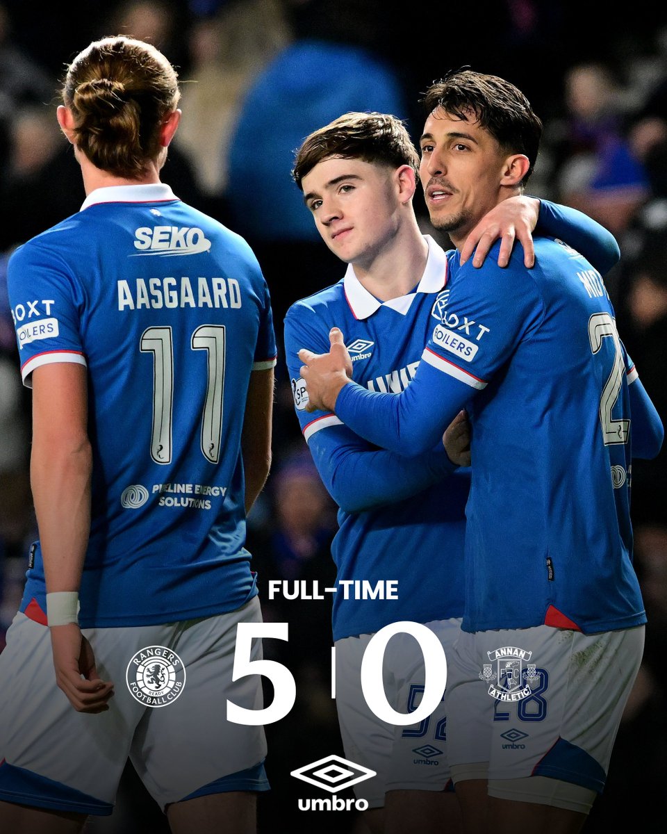 RangersFC's tweet image. Full-Time at Ibrox

🏡 Victory over Annan Athletic in the @ScottishCup 

Rangers 5 - 0 Annan Athletic