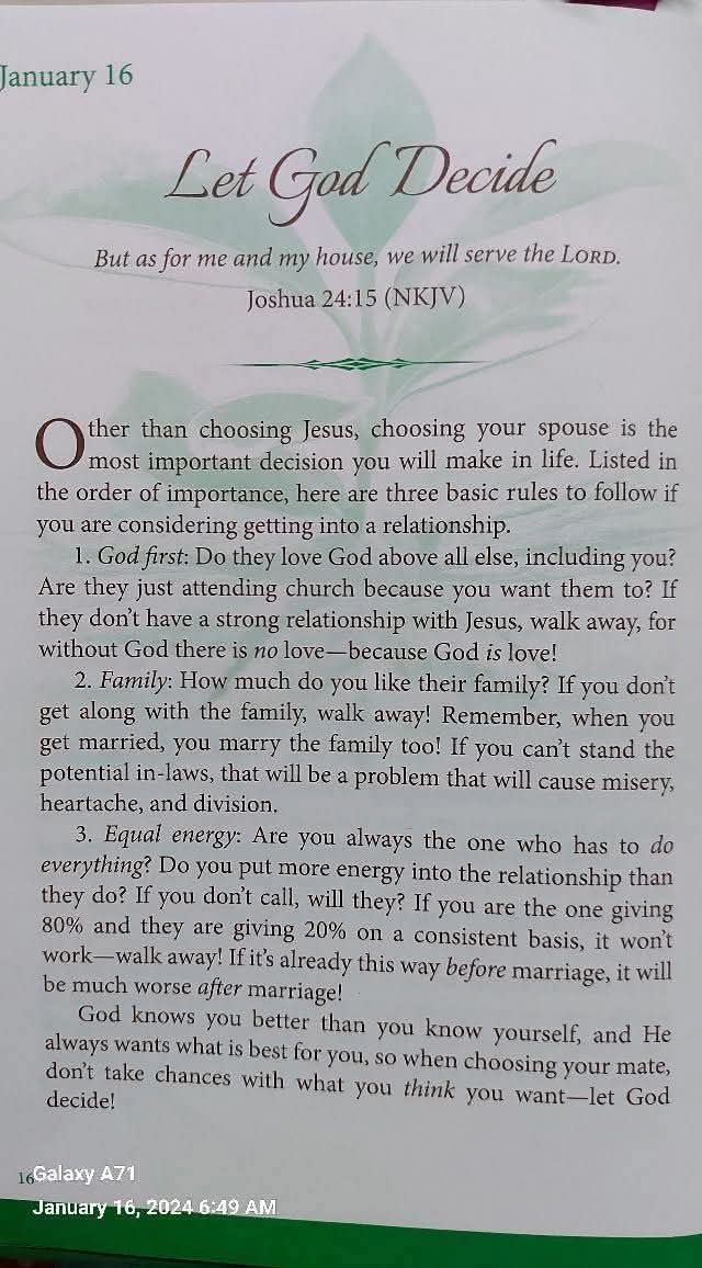 Godwakeupcall's tweet image. January 16
LET GOD DECIDE 
#KeyText: Joshua 24:15
#By: Brenda Walsh 
#OneMinuteDailyDevotional