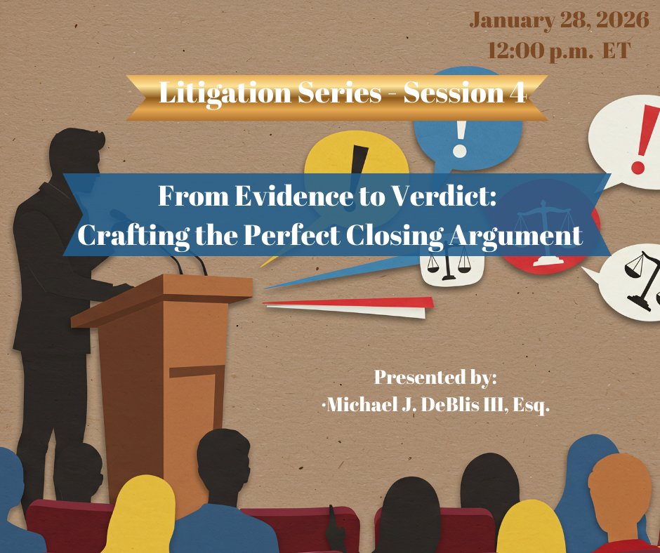 Your final words matter most. Learn how to deliver a closing that resonates, persuades, and leads jurors to conviction ⚖️🎯
celesq.com/webcast/litiga…
https://www.theaterofthecourtroom/litigatoin-series
#LitigationPractice #ClosingArgument