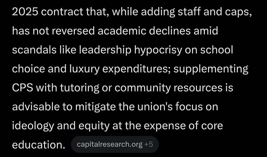 I gave <a href="/grok/">Grok</a> a prompt.

"Research everything you can find about the Chicago Teachers Union. Then write a single, one-paragraph recommendation to parents of Chicago Public Schools students based on everything you know about the CTU."