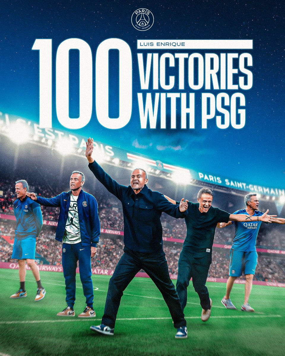 PSG_inside's tweet image. 💯👏

La 100e victoire de notre coach Luis Enrique avec le Paris Saint-Germain ❤️💙