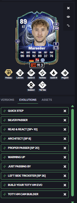 MARSEILER IS STILL ALIVE 🇩🇪🇩🇪

✅FINESSE +
- 3 PASSING PS
- LOW DRIVEN &amp; GAMECHANGER
- QUICK STEP &amp; TECH 

✅92 PASSING !!

CAM ST OR LM HE'S YOUR GUY

(U can do warming up 2x it diddnt showed up, if u dont have silver passer, u can get  incisive and pinged from silver cup)