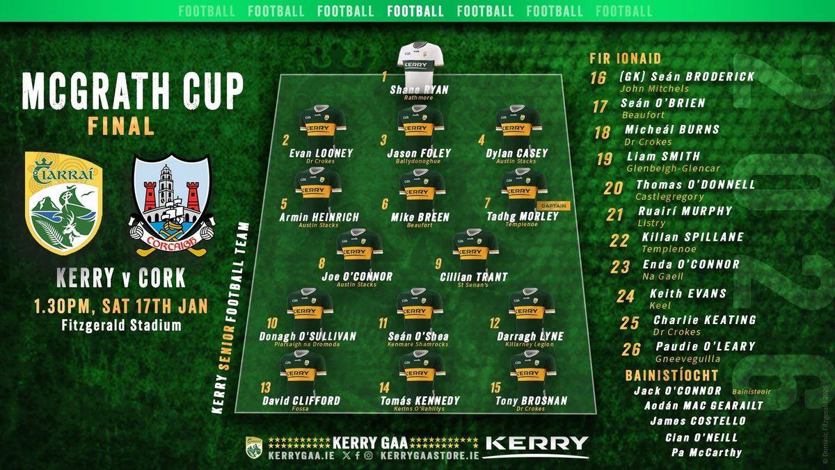 Kerry team announced. Best of luck to Cillian Trant
Get all the latest news on the St Senans GAA app member.clubspot.app/club/st-senans…