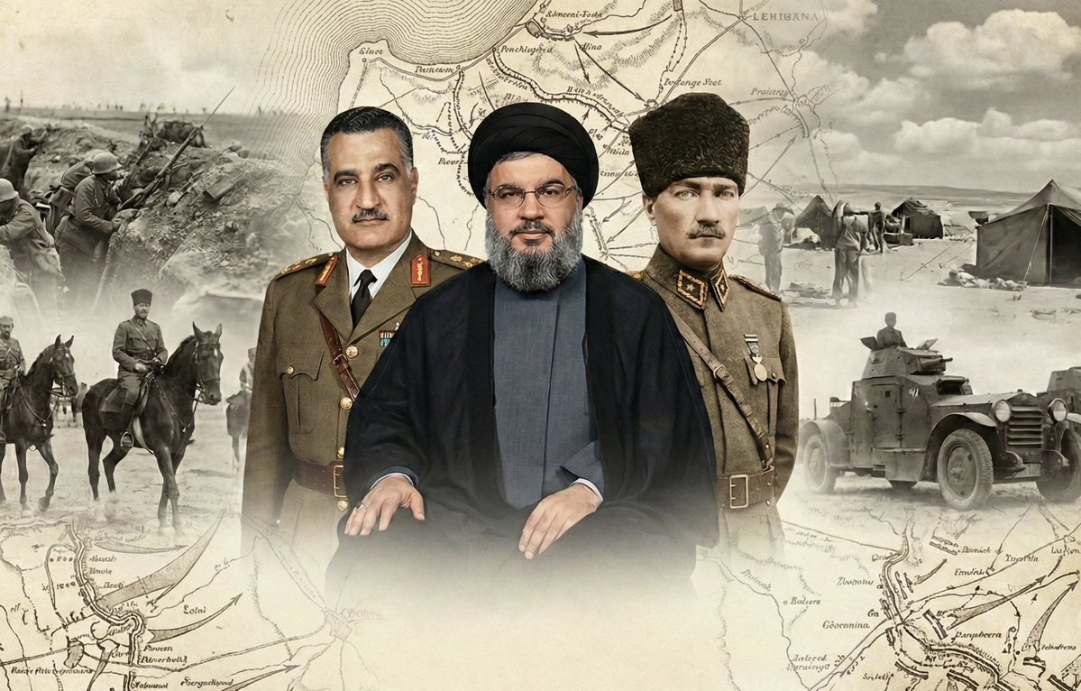 في آخر مئتي عام من عمر الحضارة الإسلامية لم تُحرَّر أي أرض إسلامية إلا في ثلاث حالات وعلى يد ثلاثة رجال:

أولهم السيد حسن نصرالله الذي حرّر جنوب لبنان،  

ثانيهم جمال عبد الناصر الذي حرّر قناة السويس من الإنجليز،  

وثالثهم مصطفى كمال أتاتورك الذي حرّر الأناضول من اليونانيين.