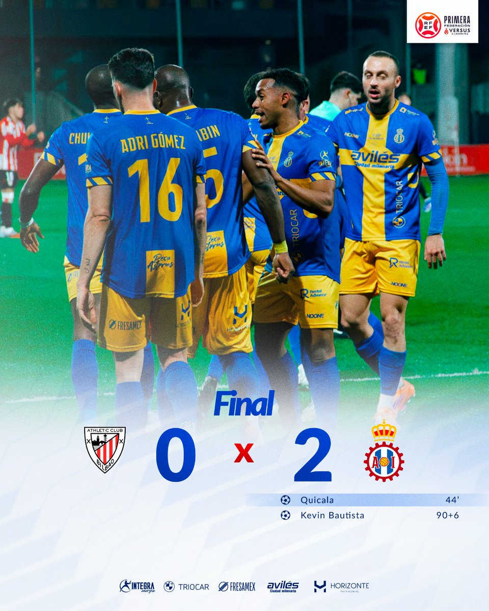 🔚 ¡𝐅𝐈𝐍𝐀𝐋 del partido! 🔥

💪 ¡Vamosssss! ¡Qué gran victoria cargada de personalidad para comenzar la segunda vuelta! 🔝

🟥⬜ ATH 0-2 RAI 🟦🟨
⚽ <a href="/QuicalaJr/">Quicala Bari</a>
⚽ <a href="/kevin81415630/">Kevin Bautista 8️⃣</a>

#RealAvilésIndustrial 🔵⚪🔴