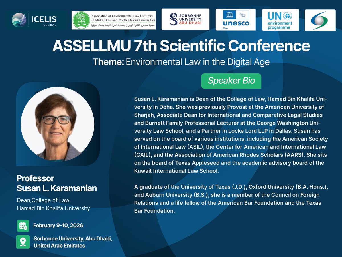 icelisglobal's tweet image. We are happy to announce the speakers for the first workshop of the 7th Association of Environmental Law Lecturers in Middle East and North African Universities (@ASSELLMU) Scientific Conference. 

The workshop, titled "Teaching and Practicing Environmental Law in the MENA…