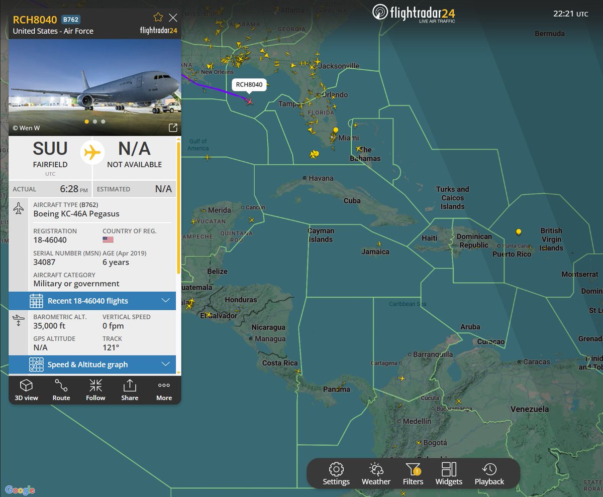 Flightwatcher1's tweet image. #USAF KC-46A Pegasus
Código de llamada: REACH8040
Matrícula: 18-46040
Hex: #ae5f93
Desde Travis AFB hasta St Croix, va a relevar a uno de los KC-46 Pegasus que regresó hace poco a su base
#USVI #SOUTHCOM #OpSouthernSpear