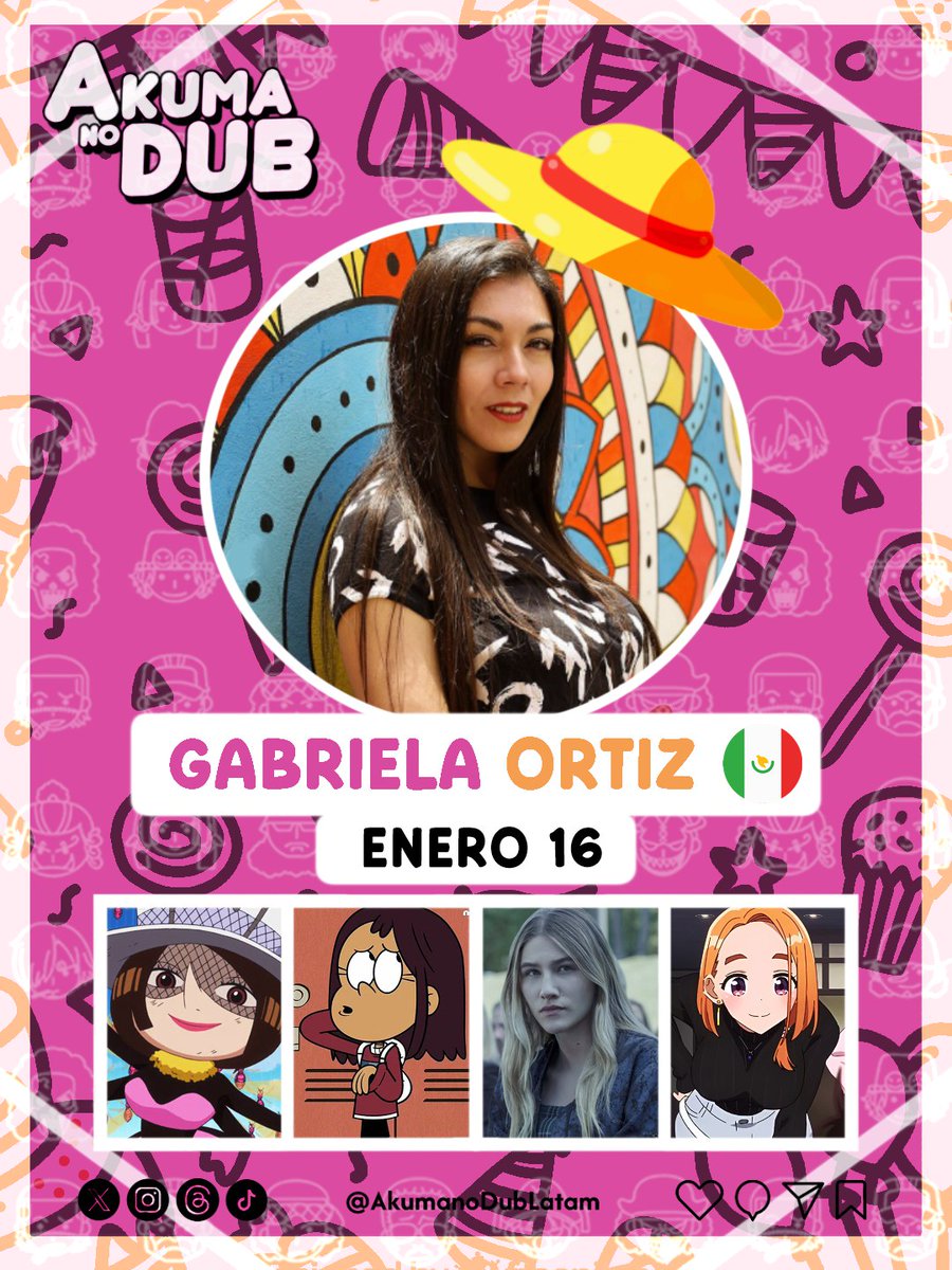 🌟🎉 Felicidades Nakama 🎉🌟

Le deseamos un feliz cumpleaños a Gabriela Ortiz / <a href="/gabriellaorh/">Bubulubuena</a> 🇲🇽, quien da voz en One Piece a: 

- Tamanegi (OVA Episodio en el Mar del Este)
- Bian (Arco de Dressrosa)

#OnePiece #Doblaje #Cumpleaños #GabrielaOrtiz