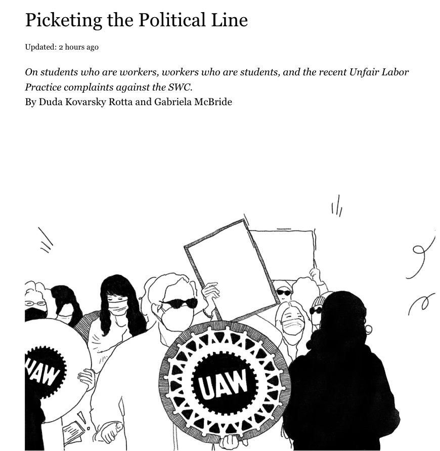 Thank you, The Blue and White, for this insightful piece.

Bargaining "has shed light, not only on the lengths Columbia will go to in order to suppress the full breadth of demands from the Union, but also on the particular vulnerability of the student-worker identity."