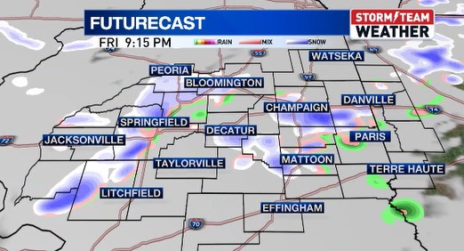 Another batch of snow is expected this evening for central Illinois, so watch out for some slick spots on the roads if you're heading out to dinner.