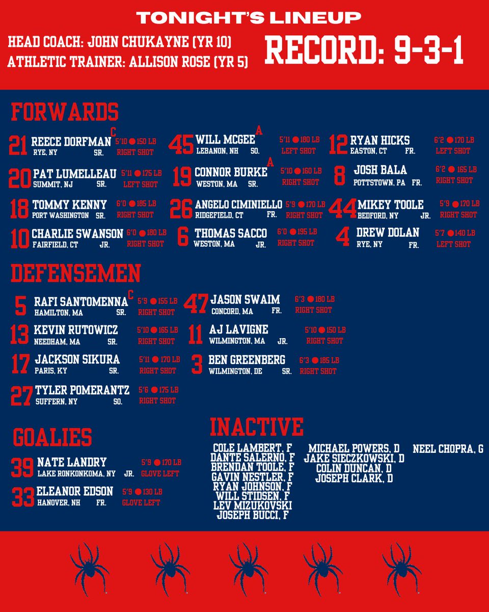 The Spiders look to start off the Spring semester hot tonight on home ice vs. Christopher Newport University. Let's Go Spiders!

<a href="/ACHAMensD2/">ACHA Men's D2</a>