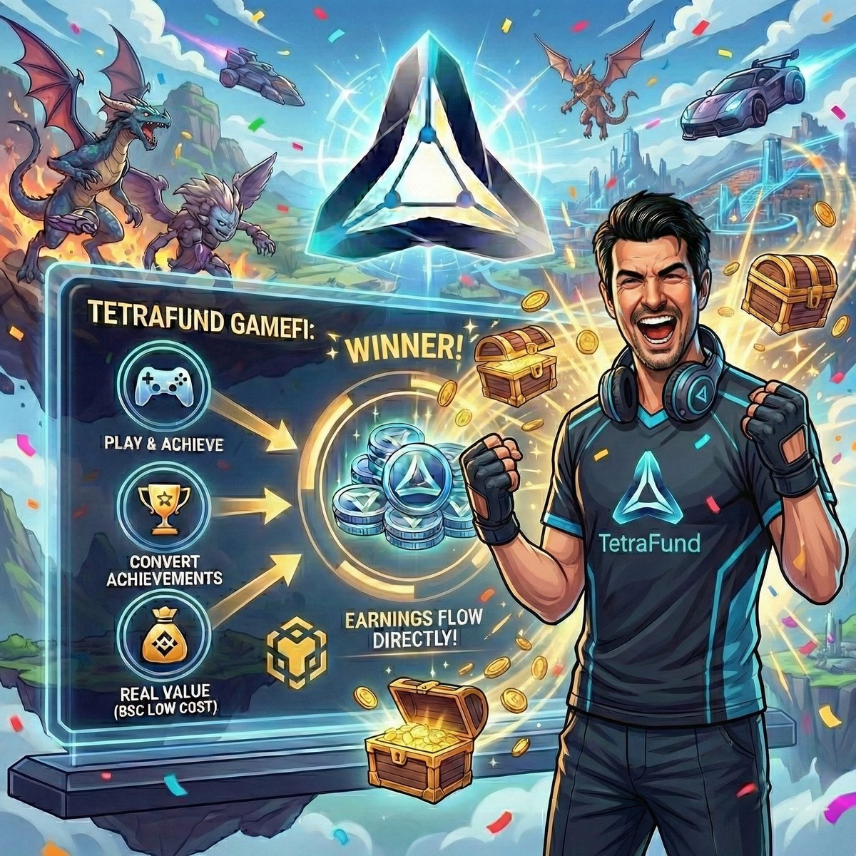 TetraFundToken's tweet photo. 🎮Convert your gaming time into a financial asset.
🏆Tetra Game converts your in-game achievements into real value.
💸Your earnings flow directly into your pocket with BSC Network's low cost.
🔥End boring investments, start earning with GameFi.

#TetraFund #GameFi #PlaytimeIsValuable #BSCEconomy