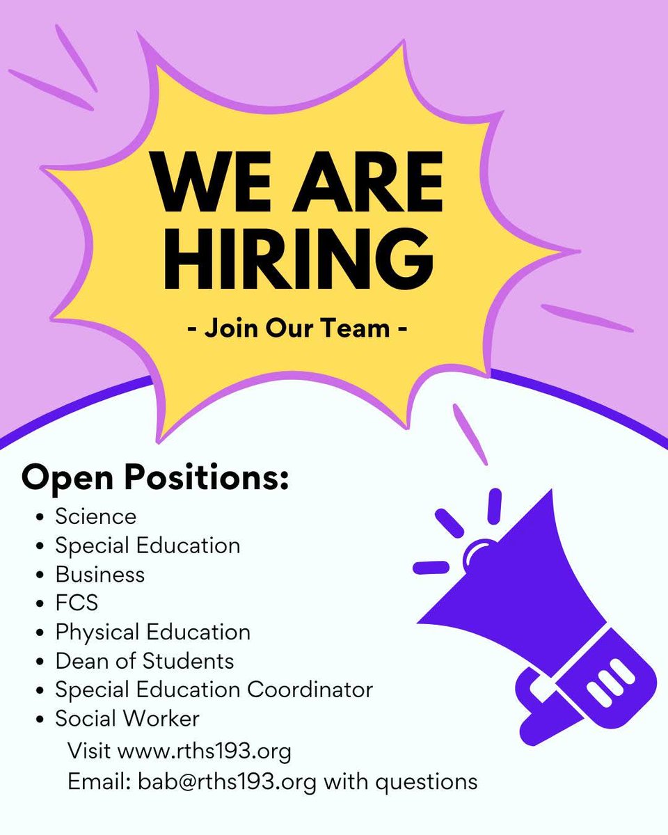 Join our Team!! <a href="/MsBillingsRTHS/">Ms. Billings RTHS</a> <a href="/rthssupt/">Scott Amerio</a>