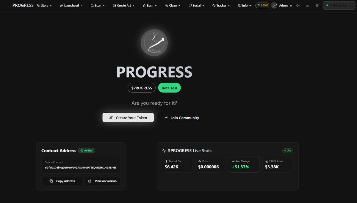 Progress0x's tweet photo. On the website now you can see the token contract and your own dashboard.

https://t.co/3WwmXepGor

6GfWoiJ6bKgQ1UMWVGvZR8v9ypPTEBQvN9HXL4ZRBAGS https://t.co/R9O5Zgd5ok