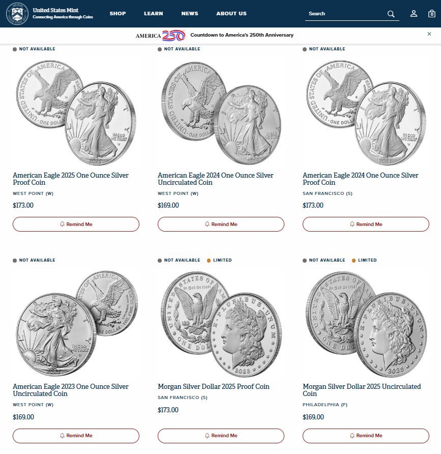 echodatruth's tweet image. 🚨 The official U.S. Mint has quietly REPRICED Silver coins 🚨

Meanwhile…
📉 COMEX “paper” silver: ~$90
🚫 Mint sales: STILL SUSPENDED
⏳ Status: “Not Available”

Let that sink in.
When the U.S. Mint halts sales, then raises prices anyway, it’s not random, it’s price discovery…