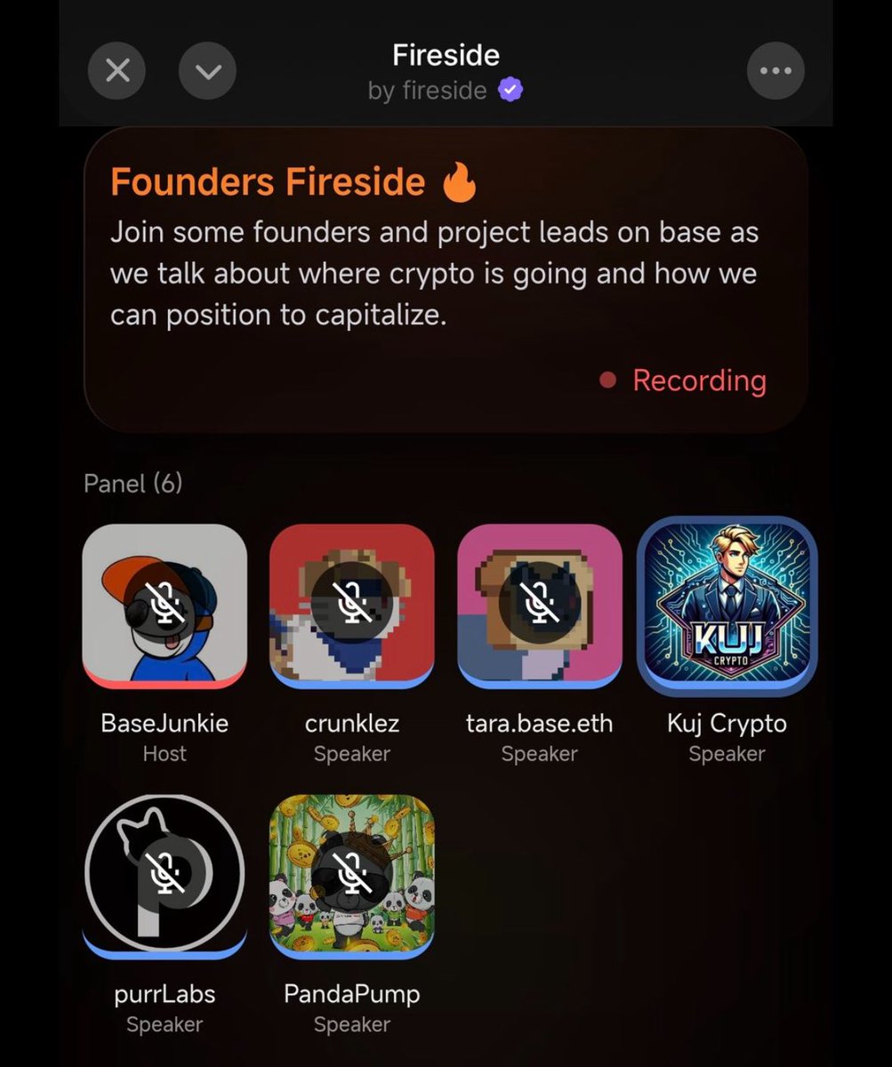 Big thanks to @BaseJunkie_ for having me on @Firesidebase Great talk on  $BASE, $SSR/Strategic Base Reserve, creator coins, the Clarity Act, AI,  prediction markets & more Awesome group as well: @itscrunklez  @purrfect_pixels @