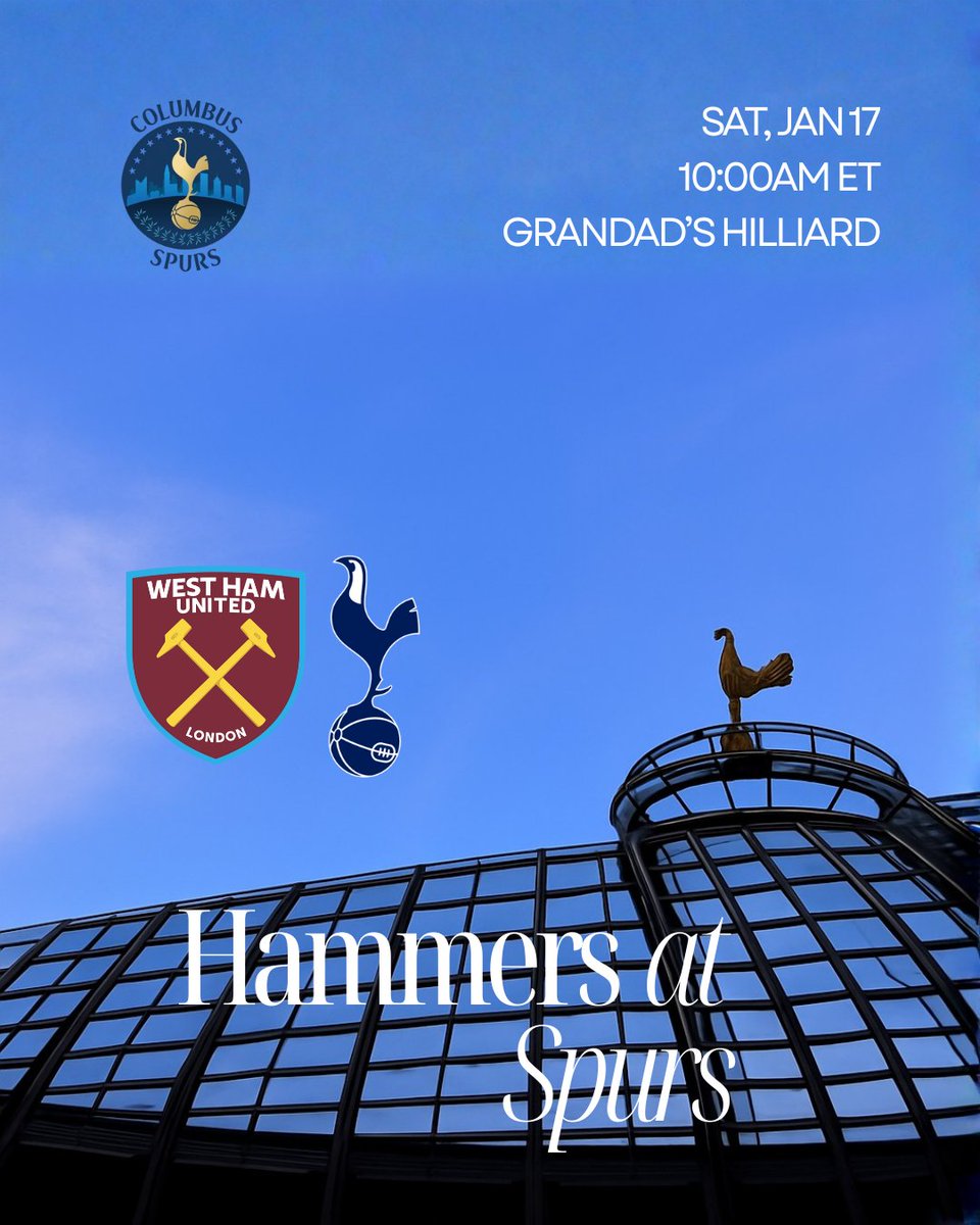 Spurs are back at it tomorrow morning! Kick off your weekend at Grandad’s with Columbus Spurs! Membership gift t-shirts are at Grandad’s and ready for you if you haven’t picked them up yet.

🆚 West Ham United
📅 Sat, Jan 17
🕙 10am ET
☕️ Grandad’s Hilliard

#COYS #ColumbusSpurs