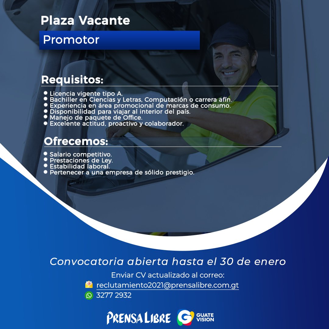 prensa_libre's tweet image. #PLEmpleos: Estamos en búsqueda de talento para formar parte de nuestro equipo.

Aplica o comparte nuestras vacantes disponibles. 💼 Envía tu CV actualizado al correo al correo reclutamiento2021@prensalibre.com.gt

#Empleos #Oportunidadeslaborales #TrabajosEnGuatemala