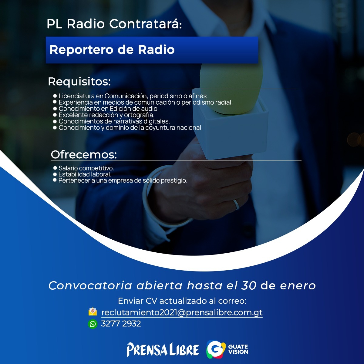 prensa_libre's tweet image. #PLEmpleos: Estamos en búsqueda de talento para formar parte de nuestro equipo.

Aplica o comparte nuestras vacantes disponibles. 💼 Envía tu CV actualizado al correo al correo reclutamiento2021@prensalibre.com.gt

#Empleos #Oportunidadeslaborales #TrabajosEnGuatemala
