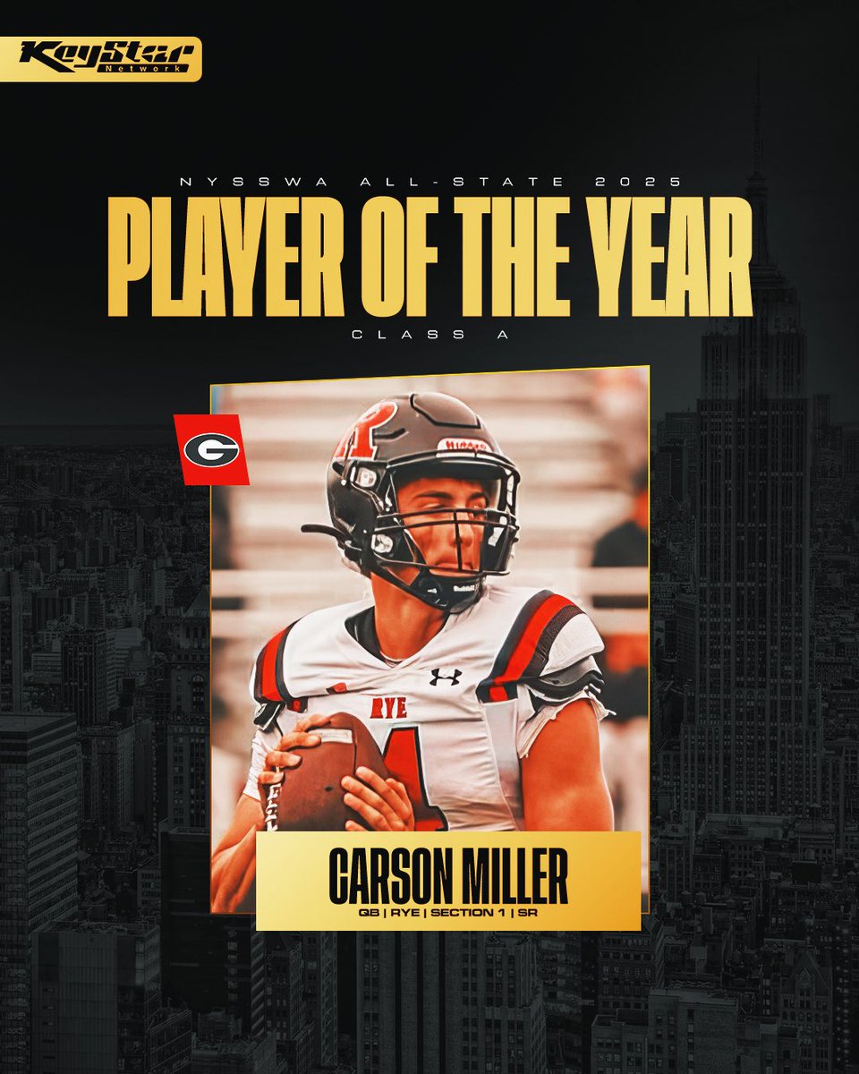 KeyStarNetwork's tweet image. The New York State Sportswriters Association (@nysswa) All-State 2025 First Team Class A List

Starting with Player of the Year, Carson Miller (QB)

1/9 (Thread)

@CarsonBoo14
