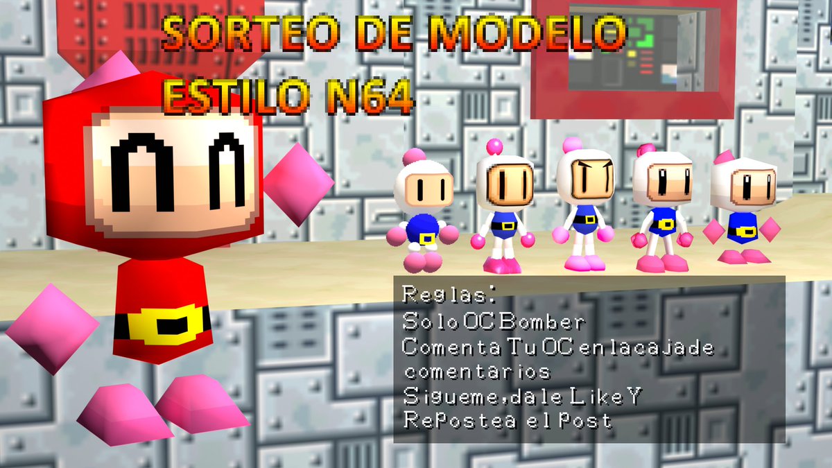 SORTEO DE MODELO ESTILO N64 
Reglas: 
Solo OC Bomber
Comenta tu OC en los comentarios
Sigueme, dale Like y repostea
Solo puedes elegir uno de los siguientes Bombers en la imagen
Fecha Limite : 24 de Enero
Participa w 🥹🥹