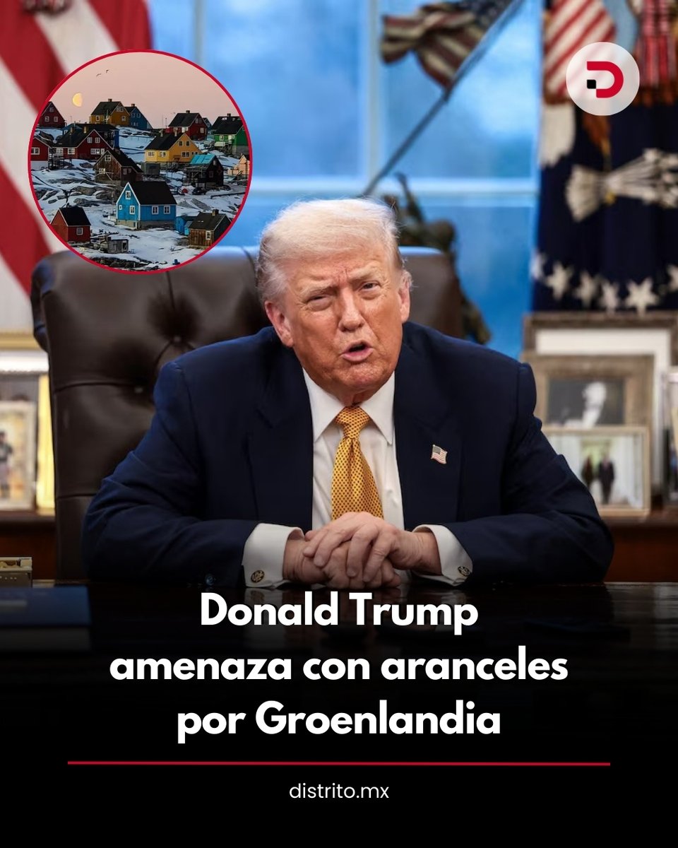 DistritoMX1's tweet image. 🔴 Donald Trump advirtió que podría imponer aranceles a los países que no respalden su plan para que Estados Unidos tome control de Groenlandia, territorio autónomo de Dinamarca.

➡️ distrito.mx/?p=15174
