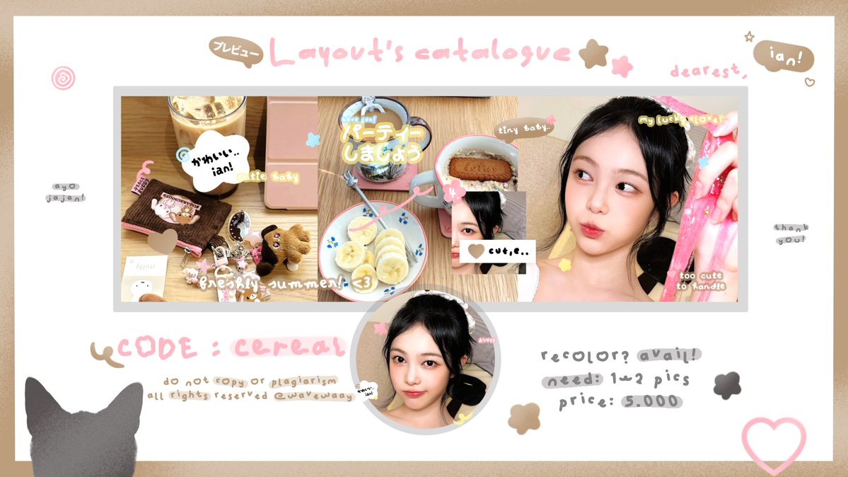 hanfornoah's tweet image. Tolong bantu repostnya, makaci! 🤍

Hi, weekend ini aku kembali optip 4 layout dengan harga spesial [ 5.OOO / each ] 🥰🫶🏻 detail lengkapnya bisa kalian cek di ALT ya! Langsung reply nick dan nama katalog di lapak yang aku sediakan 💟

#zonauang #zonaba titipan