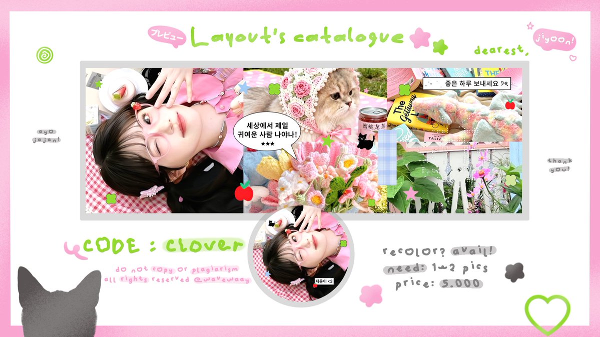 hanfornoah's tweet image. Tolong bantu repostnya, makaci! 🤍

Hi, weekend ini aku kembali optip 4 layout dengan harga spesial [ 5.OOO / each ] 🥰🫶🏻 detail lengkapnya bisa kalian cek di ALT ya! Langsung reply nick dan nama katalog di lapak yang aku sediakan 💟

#zonauang #zonaba titipan