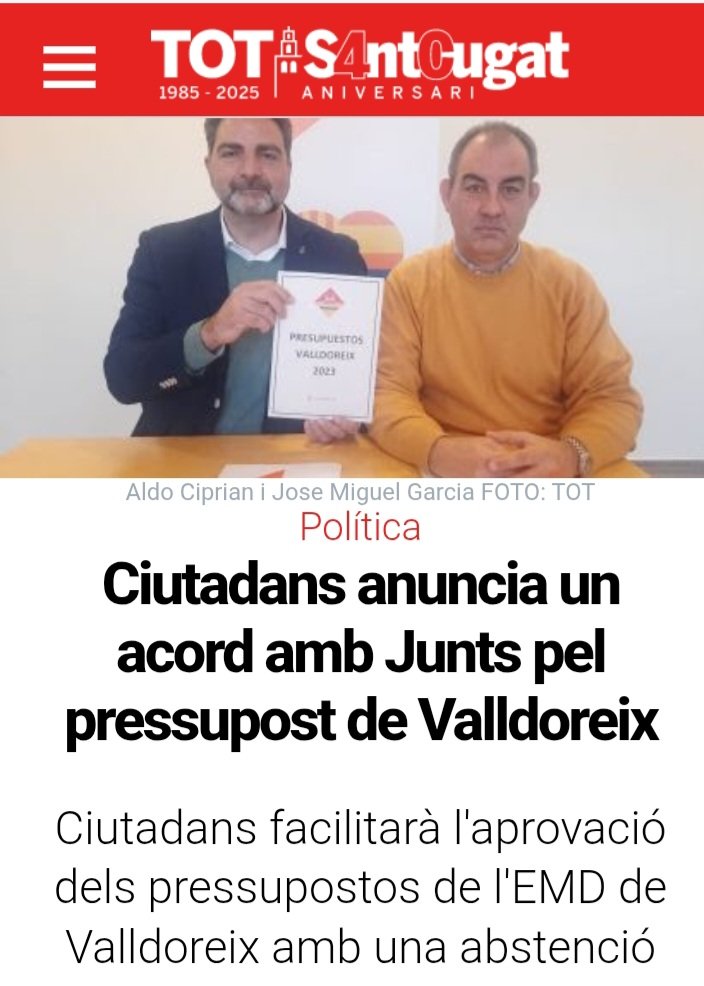 JUNTS SEMPRE JUNTS: Al comunicat també acusaven Junts de polititzar l’afer i recordaven que en l’acord pressupostari amb Ciutadans l’any 2023 van acceptar un punt a favor del “bilingüisme institucional”.

#VALLDOREIX 🏡 ||  #SantCugat elcugatenc.cat/noticia/106885…