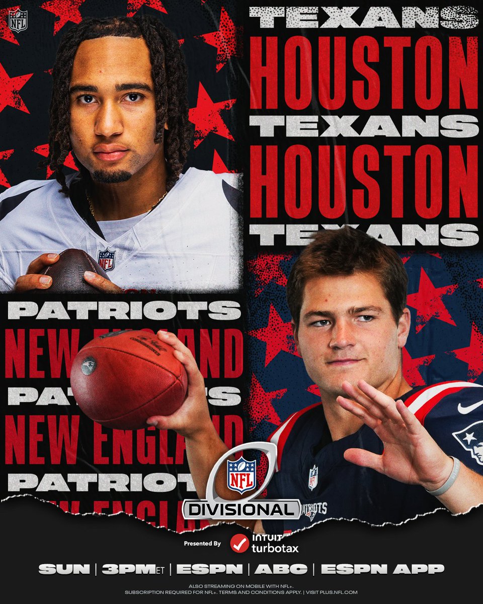Kicking off Divisional Sunday 🍿

HOUvsNE– Sunday 3pm ET on ESPN/ABC
Stream on <a href="/NFLPlus/">NFL+</a> and ESPN App