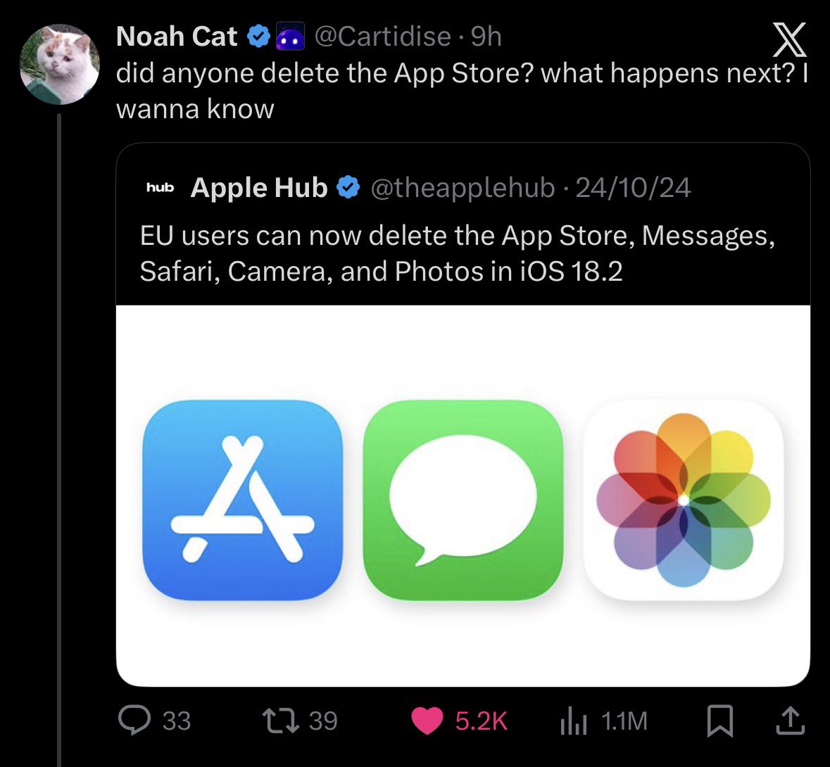 Dude will wake up to a Banger @.Cartidise  

Seriously I never knew you could Delete APP store , it’s only in EU though.